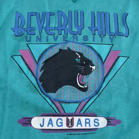 Vintage 80s/90s Ross Beverly Hills University Jaguars Teal Sweatshirt - One Size - Picture 2 of 7
